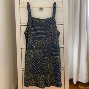 Earthbound Trading Co.Patchwork Overalls Women’s Size Small Olive Green + Navy